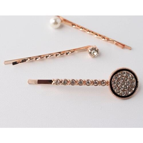 1Set Fashion Rose Gold Womens Hair Clip Pearl rhinestone metal girl barrettes Upscale Dress up hair accessories Styling Hairpins