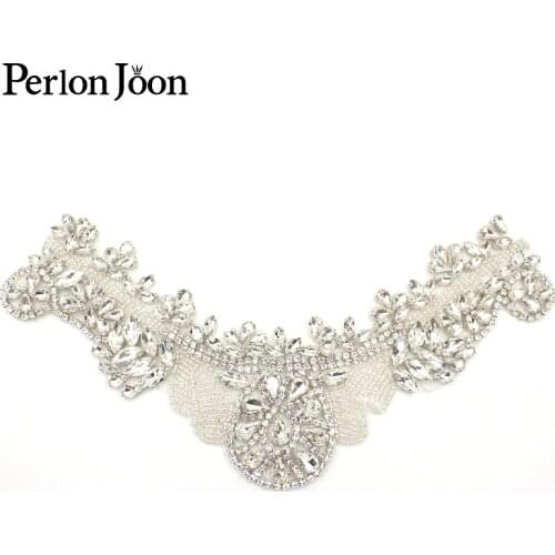 1PC High-quality crystal sewn on the neckline of the bride wedding dress, handmade rhinestone glass applique decoration WH037