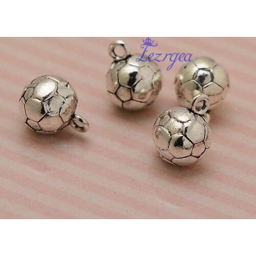 10pcs/lot--10x13mm, football cham,Antique silver plated Soccer Ball charms,DIY supplies,Jewelry accessories