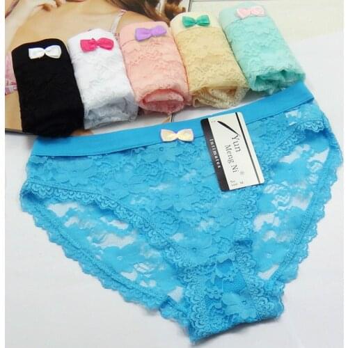 12 PCS/Lots Breathable Transparent Woman Underwear Cotton Plus Size Sexy Lace Floral Ladies Briefs Panties Lingerie For Women