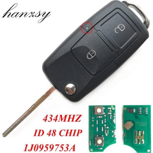 2 Buttons 434MHz Car Remote Key For VW VOLKSWAGEN Polo Golf Beetle Passat Lupo Bora Flip Folding key with ID48 Chip 1J0959753A
