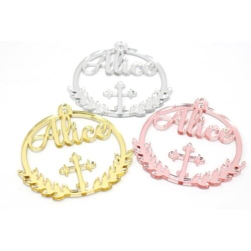 6 Pieces Personalized Baby Name and ✝ Favor Bag Tags Silver / Gold Mirror Baby Shower & Christening & Baptism Tags （7.5cm