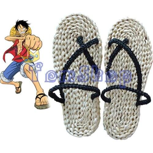 Anime One Piece Monkey D Luffy Cosplay Costume Straw Shoes Handmade Sandals Slippers Free Shipping
