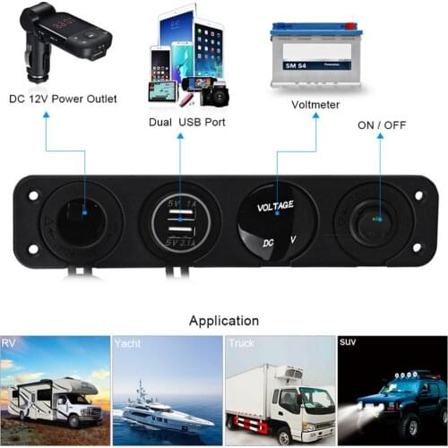 Car Marine Switch Panel, Boat Rocker Switch Panel,Voltmeter/5V 2.1A /1A2-Charger/Cigarette Lighter