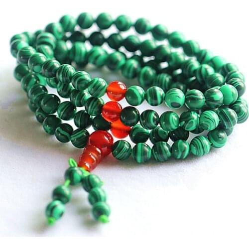 BRO942 Buddhist 108 beads Malachite Meditation prayer beads Mala,6mm,natural stone bracelet,white lotus necklace