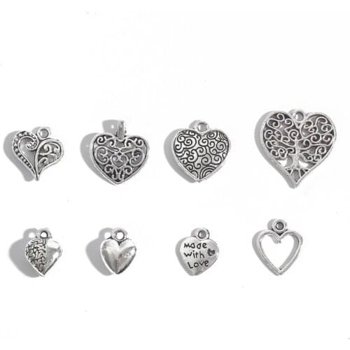 10-50pcs Tibetan Rhodium Heart Shapes Spacer Beads Pendant Tibetan Retro DIY Bracelet Necklace Pendant Charms Diy Jewelry Making
