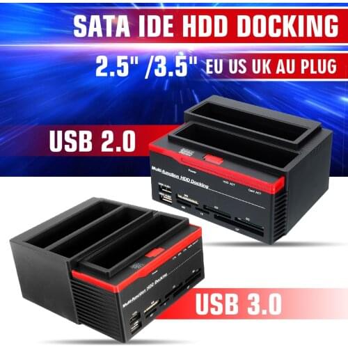 2.5" 3.5" USB 3.0 USB 2.0 2 SATA Ports 1 IDE Port External HDD Hard Drive Docking Station Card Reader USB3.0 Hub HDD Enclosure