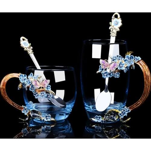 PEONY FLOWER ENAMEL CUP CRYSTAL GLASS WITH LID CUP HOUSEHOLD TEACUP COFFEE MUG HOLIDAY GIFT TO FRIENDS HOUSEHOLD COFFEE CUPS