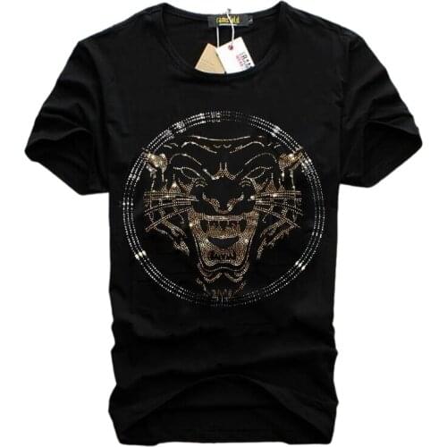 Rhinestones Cotton Mens short tshirt Diamond stone Street hip hop Casual Hot drill top quality