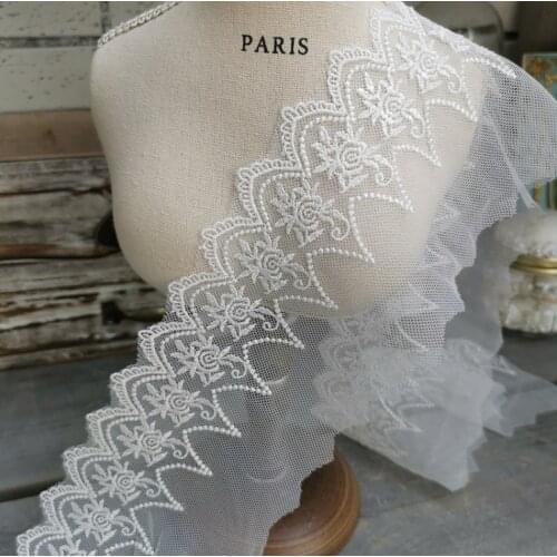 5 Meters Ivory Cotton Exquisite Flower Lace Fabric Embroidery Lace Trim Wedding Hair Bow Gift Packing 9cm Width