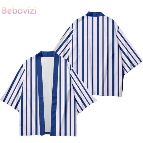 Blue Stripe Loose Japanese Streetwear Cardigan 2021 Plus Size 5XL 6XL Women Men Harajuku Haori Cosplay Kimono Top Yukata Clothes