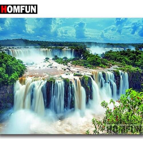 HOMFUN Square Round Drill 5D Diamond Painting Environmental Crafts Full Diamond Embroidery "Waterfall scenery" Home decor A27609
