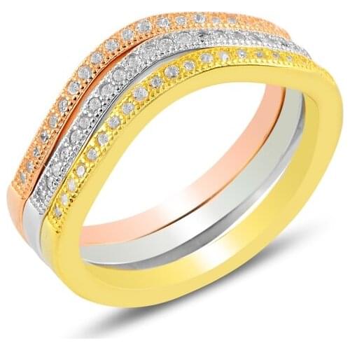 Silver 925 Sterling Zircon Triple Yarımtur Ring