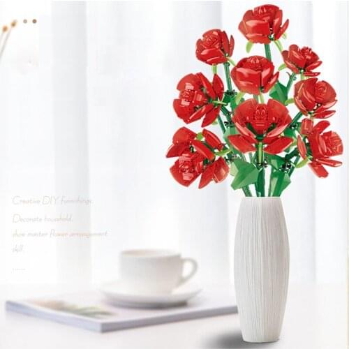 2021 Idea Series Bouquet tulips Rose Flowers Building Blocks Gift for Girls Home Furnishing Brick Assembling DIY Flower Toy