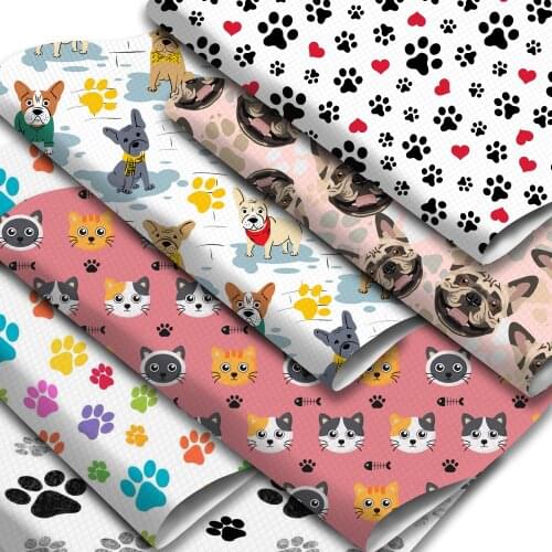 Dog Cat Footprint Pattern Printed Faux Leather Sheets Synthetic Leather Fabric Roll Sewing Materials for Earrings Hair Bow Craft