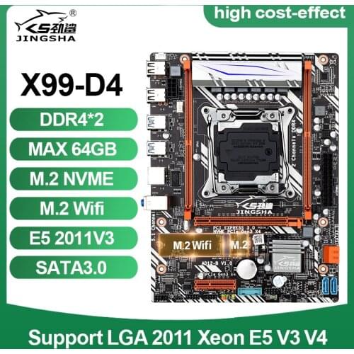 Jingsha X99 D4 LGA 2011-3 motherboard suppor SSD M.2 and E5 2620V3 E5 2678V3 and DDR4 ECC REG RAM with SATA and PCIE 16X