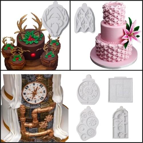 Meibum Decoration Cake Mold Fondant Silicone Molds Sugar Craft Dessert Tools Deer Compass Steam Punk Pastry Baking Mould