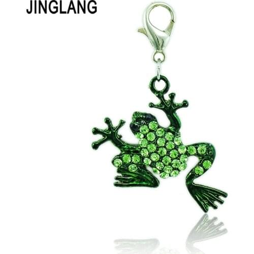 JINGLANG Fashion Lobster Clasp Charms Dangle Two Color Rhinestone Frog Charms Animal DIY Pendants Making Jewelry Accessories