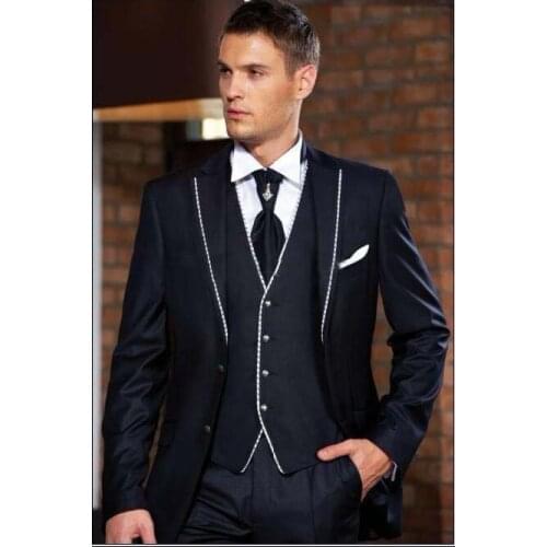 New 2017 Classic Black Tailcoat Peak Lapel Groom Tuxedos Groomsmen Best Man Suit Men Wedding Suits Bridegroom Suit (Jacket+Pants