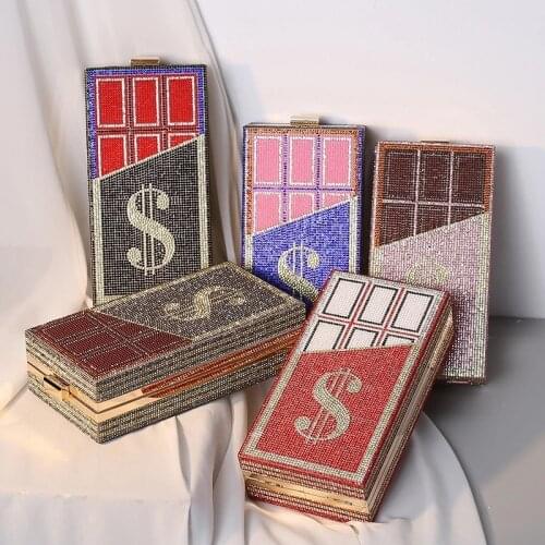 NEW Fashion New Designer Clutch Dollar Bling Chocolate Diamond Evening Purse Party Hand Bag Rhinestone Purse Money Clutch Purse