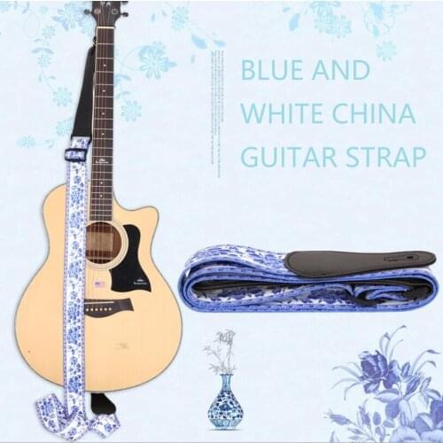 Individuality Eastern element electric guitar ballad wooden guitar strap Chinese blue white porcelain printed bass guitar strap