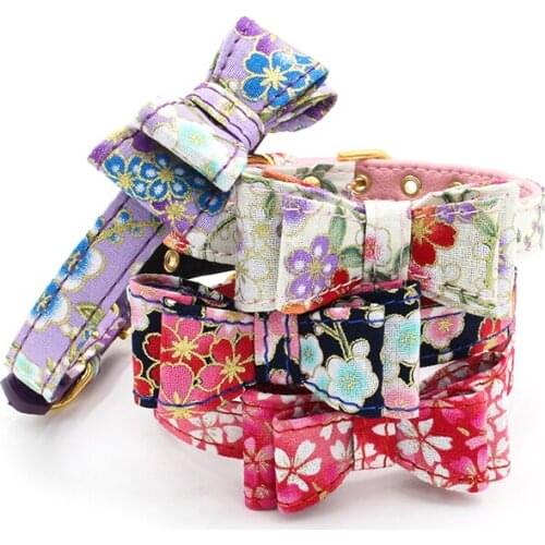 Printing Dog Collar With Bowknot Fashion Adjustable Collar Neck Alloy Clasp Dog Leash Collars For Small Cats Dogs Pet Supplies