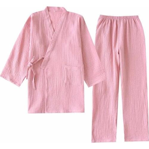 Autumn&Winter New Men And Women Pajamas Set Couples Sleepwear Solid Color Lovers KIMONO Style Homewear Simple Style Casual Wear
