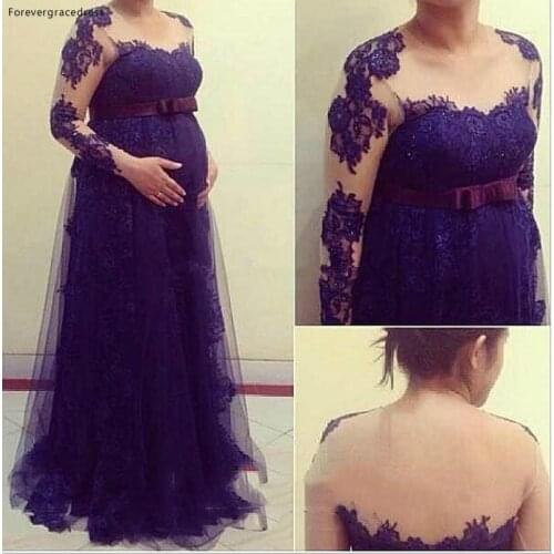 Maternity Bridesmaid Dress Long Sleeves Lace Appliques Formal Wear Party Gown Custom Made Plus Size