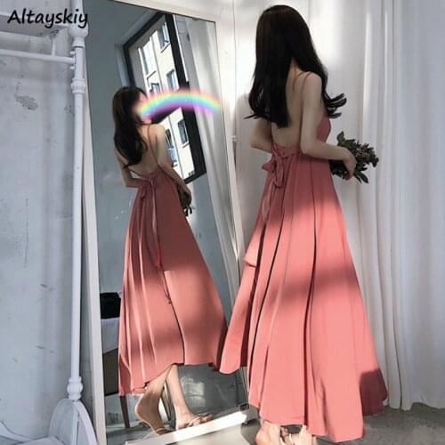 Dress Women A-line Backless Sling Sexy Elastic Waist Bandage New Long Dresses Slim Thin Elegant Temperament Stylish Chic Trendy
