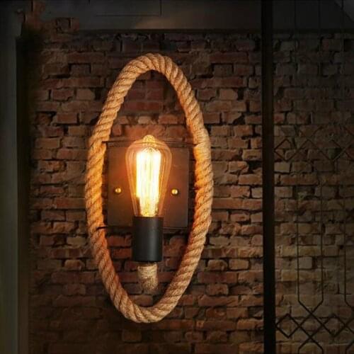 Retro Wall Lamp Iron Industrialstyle Circular Rope Edison E27 LED Bulb For Home Decoration Wall Light Aisle Balcony Stairs Bar