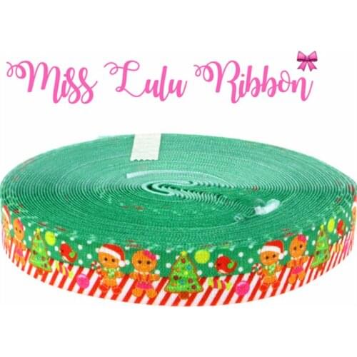 10 Yards 5/8"16 mm Merry Christmas Cute Cookies Printed Elastic Ribbon DIY Handmade Hair Band, Gift Making MD150703-25-0961