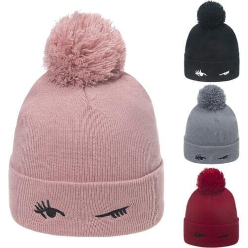 Thickened Knitted Hat Blinking embroidery Womens Warm Hat Women Cap fox ear Embroidered Pullover Hat Autumn Winter Knitted Hat
