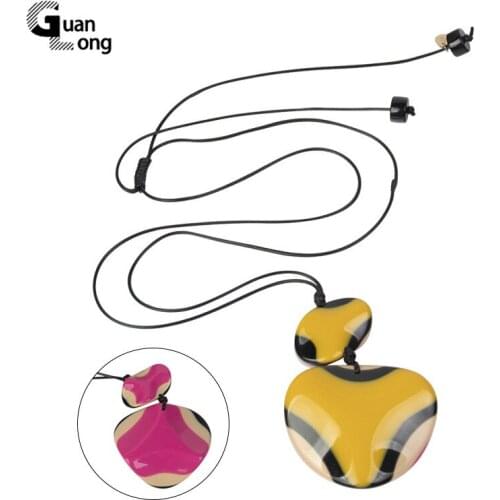 GuanLong Vintage Rope Long/Pendant Necklaces Charms Fashion Heart Custom Necklace Women Designer Acrylic Necklace Jewelry Female