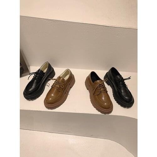 Womens shoes and leather shoes 2020 new autumn and winter fashion casual round toe lace thick bottom warm cotton shoes