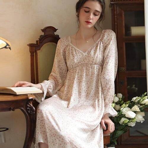 Sleepwear Women Spring Summer Vintage Nightgown Nighty for Ladies INS FashionDropshipping