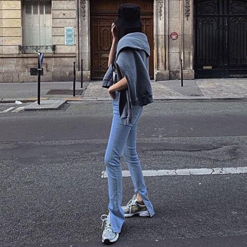 Womens Leisure Jeans Bell-Bottoms Pants Tight Fitting Splitting Hem Trousers For Female Comfortable Unique Design S M L