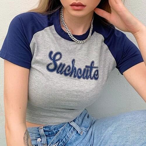 Hirigin Casual Baby Girl Print Short Sleeve Patchwork Crop Top 2021 Summer Women Sexy Skinny T Shirt Female Streetwear Tee Tops
