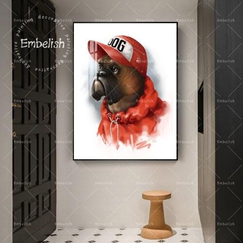 1 Pieces Quality HD print Canvas Oil Paintings Red Dog With Hat Lovely Wall Posters For Living Room Home Decor Pictures Artworks