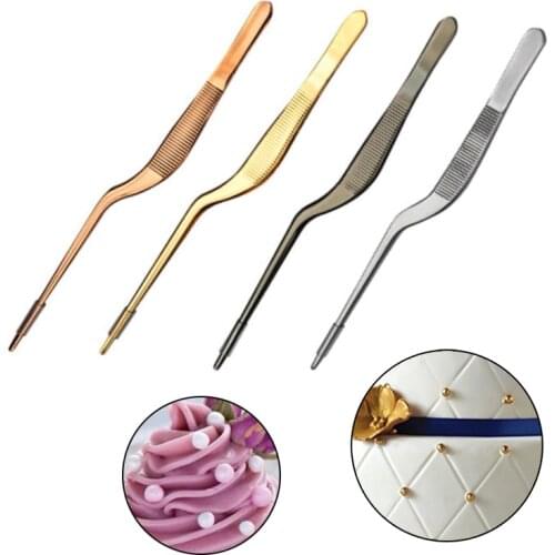1Pcs Plating Tweezer BBQ Clip Serving Presentation Stainless Steel Seafood Tool Chef Supplies Cake Decorating Tool Bend Tweezer