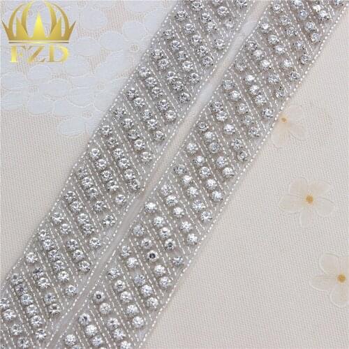 1 Yard Wedding Crystal Appliques With Rhinestone Sewing On Dress Decoration Shiny Glass Stoned Iron On Sash Belt Clothing Stones