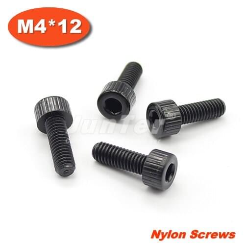 100pcs/lot M4*12 Black Nylon Allen Bolt Hex Socket Head Cap Screws