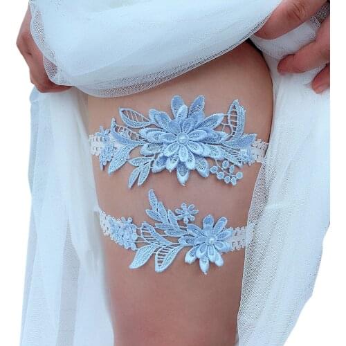 2pcs Wedding Garter Navy White Embroidery Floral Sexy Garters Women/Female/Bride Thigh Ring Bridal Lace Leg Ring Loop
