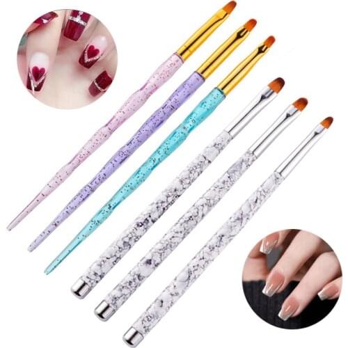 3Pcs Acrylic UV Gel Extension Builder Pen Flat Round Nail Art Brush Painting Drawing Flower Manicure Tip Manicure Tool Home Use