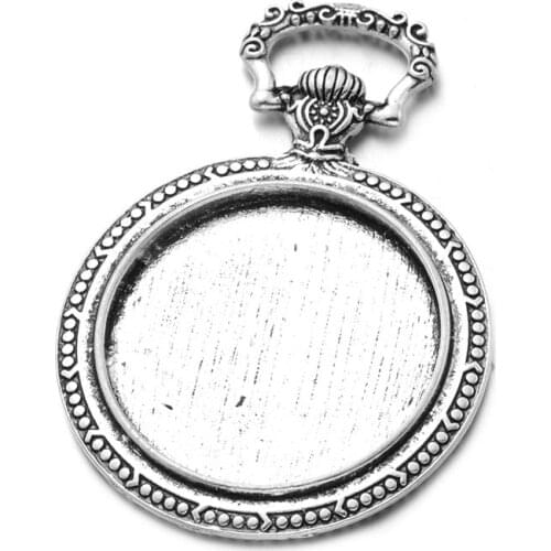 5pcs/lot Antique Pendant Settings Cabochons Bases Bezel Trays Fit 30mm Glass Cabochon Cameo DIY Necklace Making Retro Jewelry