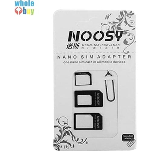 500set/lot High Quality 4 In 1 Noosy Nano Micro SIM Card Adapter Eject Pin for Iphone Samsung Huawei Xiaomi with Retail Box