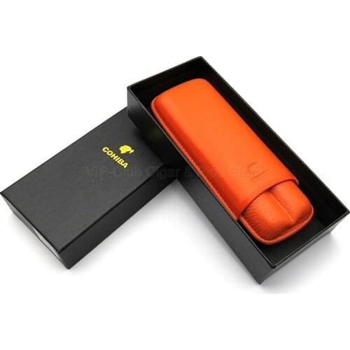 COHIBA Elegant Genuine Snake Leather Orange Pattern 2 Tube Cigars Holder Leather Cigar Cigarette Case Travel Humidor W/Gift Box