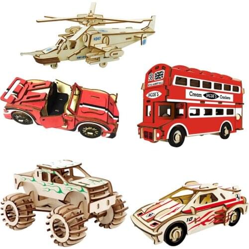 Wooden 3d Three-dimensional Puzzle AK47 Boy Educational Toys Children Hand-assembled Model Car Double-decker Bus