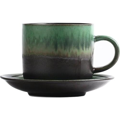 Art Ceramic Coffee Cup and Saucer Retro Creative High Quality Teacup Handmade Coarse Pottery Coffee Cup Set Japanese
