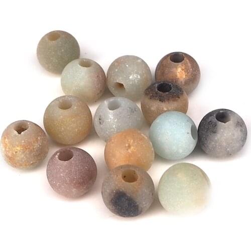 ICNWAY 10 Pieces Natural Crystal Large Hole Beads Amazonite Frosted Stone 10mm Round Beads 3mm Hole DIY Accessories Loose Beads