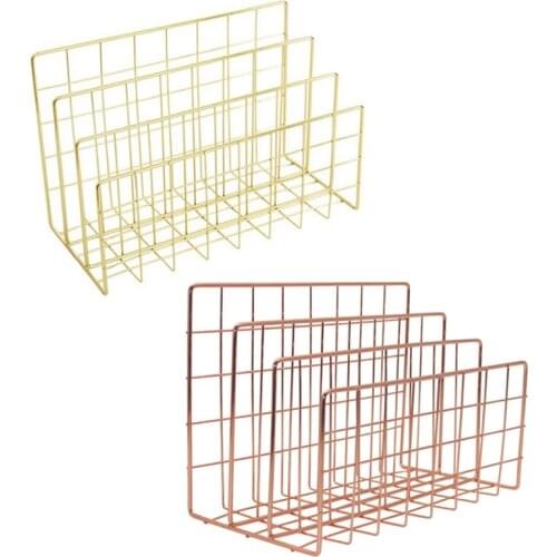 Wrought Iron Desktop Book Storage Holder Magazine Rack Office Metal File Organizer Holder Desktop Book Papers Organizer Stand